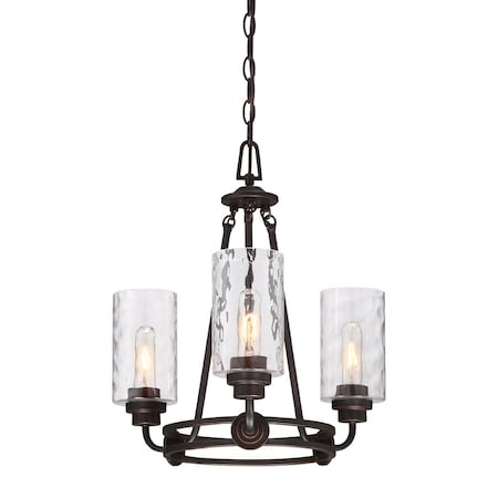 Designers Fountain Gramercy Park 3 Light Classic Old English Bronze with Blown Hammered Glass Shades Chandelier 87183-OEB